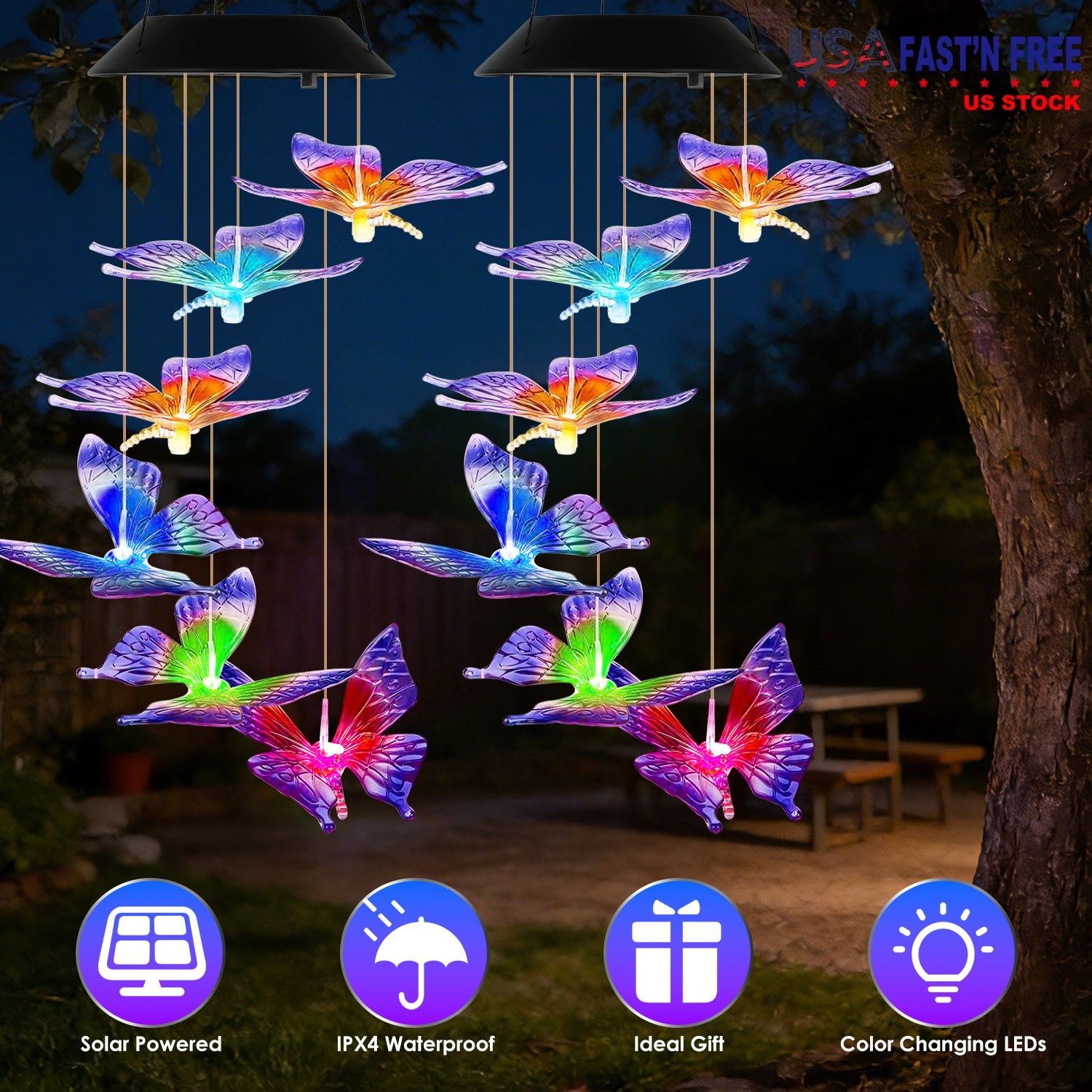Solar Butterfly Wind Chime 7 Color Changing Wind Chime for Outside IPX4 Waterproof Outdoor Garden Yard Decor - Image 14