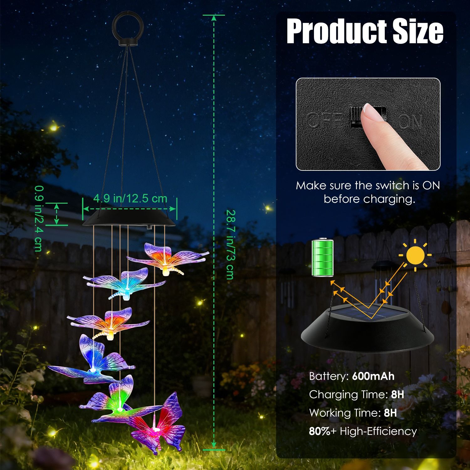 Solar Butterfly Wind Chime 7 Color Changing Wind Chime for Outside IPX4 Waterproof Outdoor Garden Yard Decor - Image 15