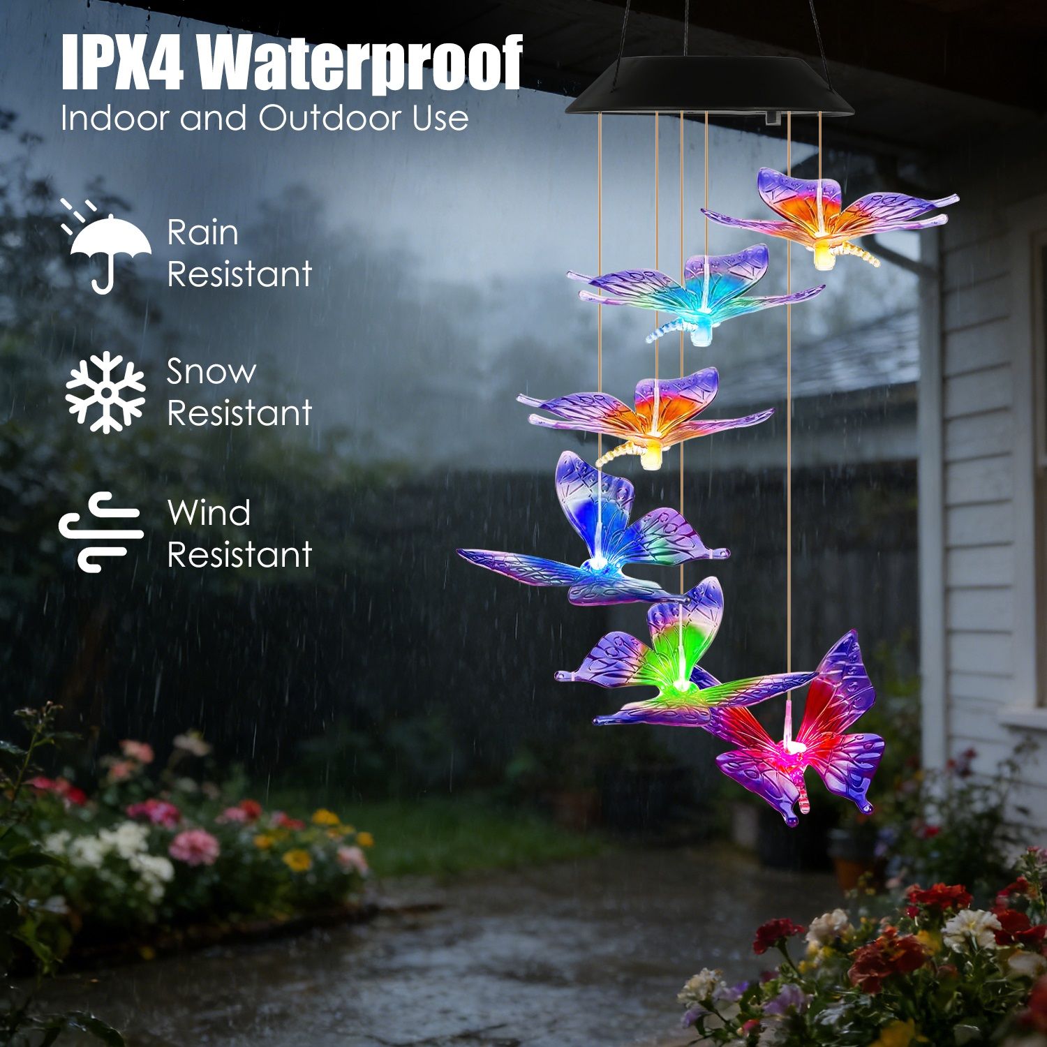 Solar Butterfly Wind Chime 7 Color Changing Wind Chime for Outside IPX4 Waterproof Outdoor Garden Yard Decor - Image 44