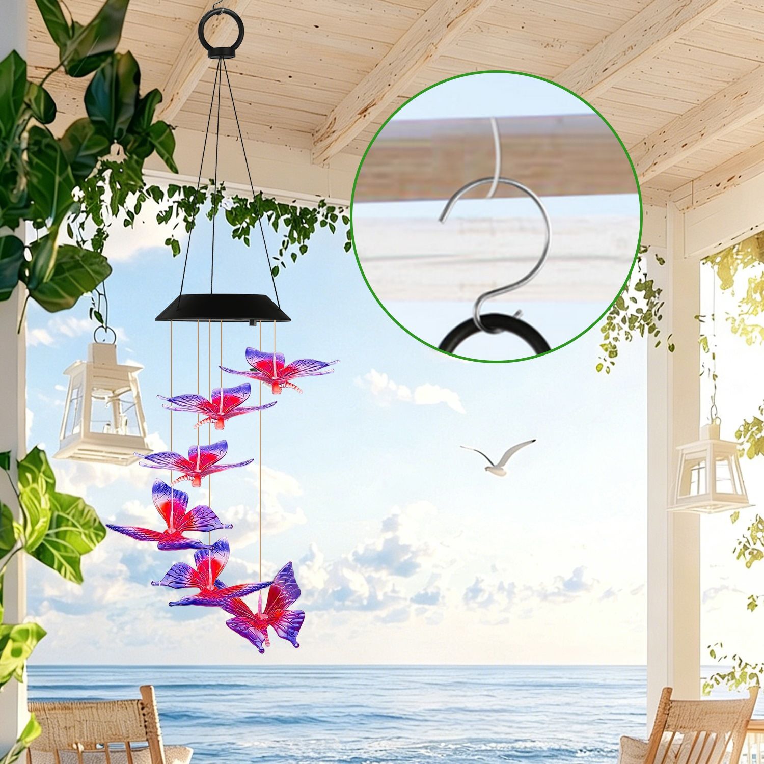 Solar Butterfly Wind Chime 7 Color Changing Wind Chime for Outside IPX4 Waterproof Outdoor Garden Yard Decor - Image 45
