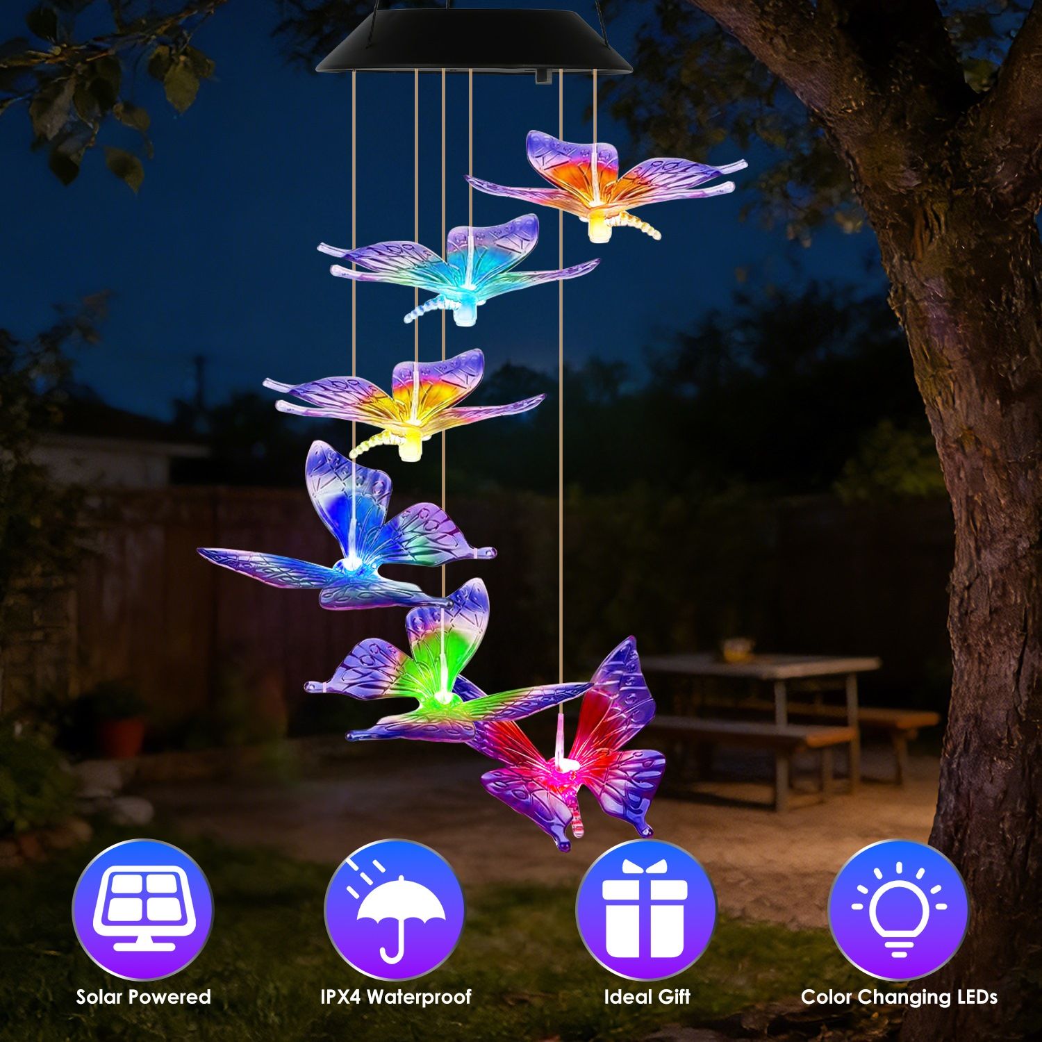 Solar Butterfly Wind Chime 7 Color Changing Wind Chime for Outside IPX4 Waterproof Outdoor Garden Yard Decor - Image 40