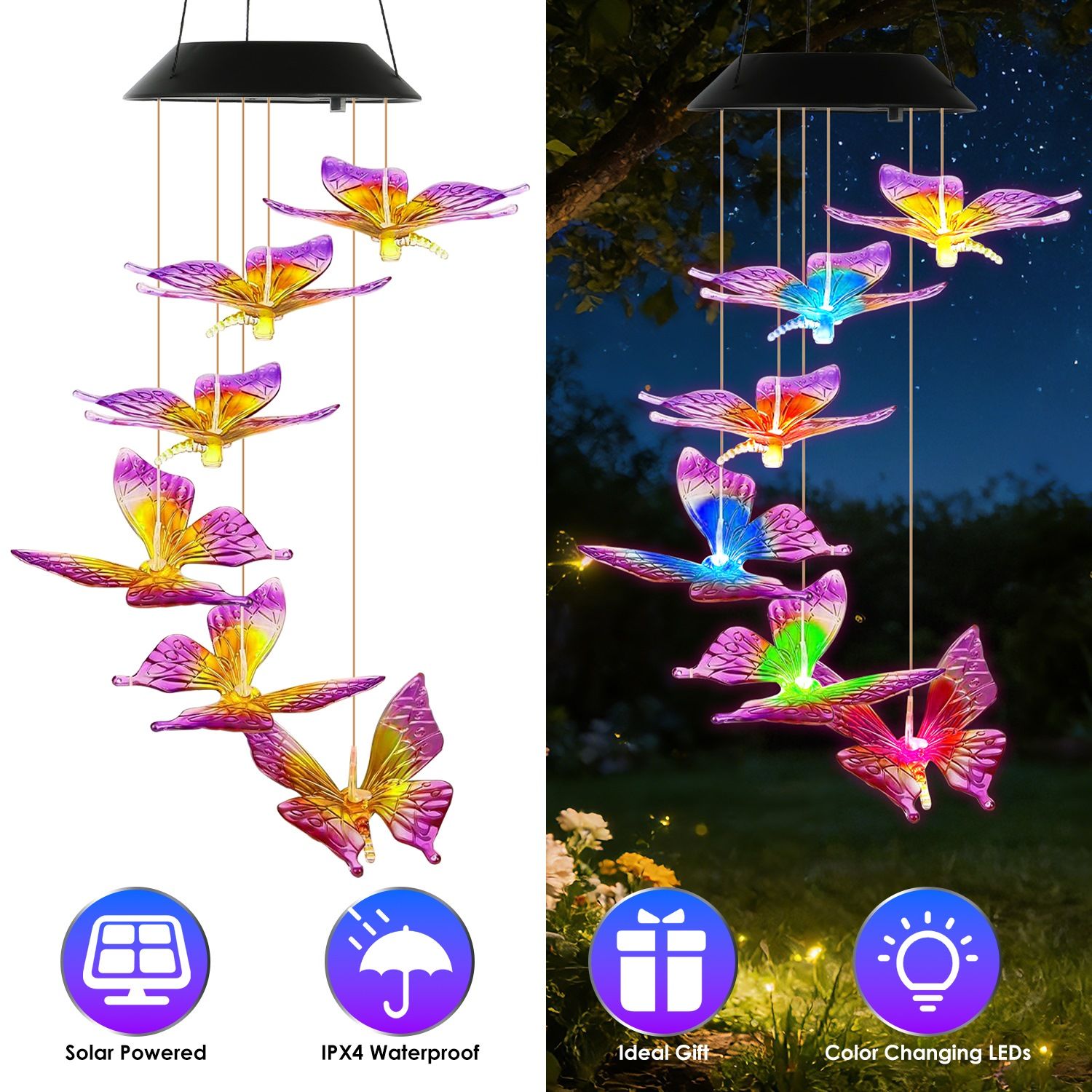 Solar Butterfly Wind Chime 7 Color Changing Wind Chime for Outside IPX4 Waterproof Outdoor Garden Yard Decor - Image 27