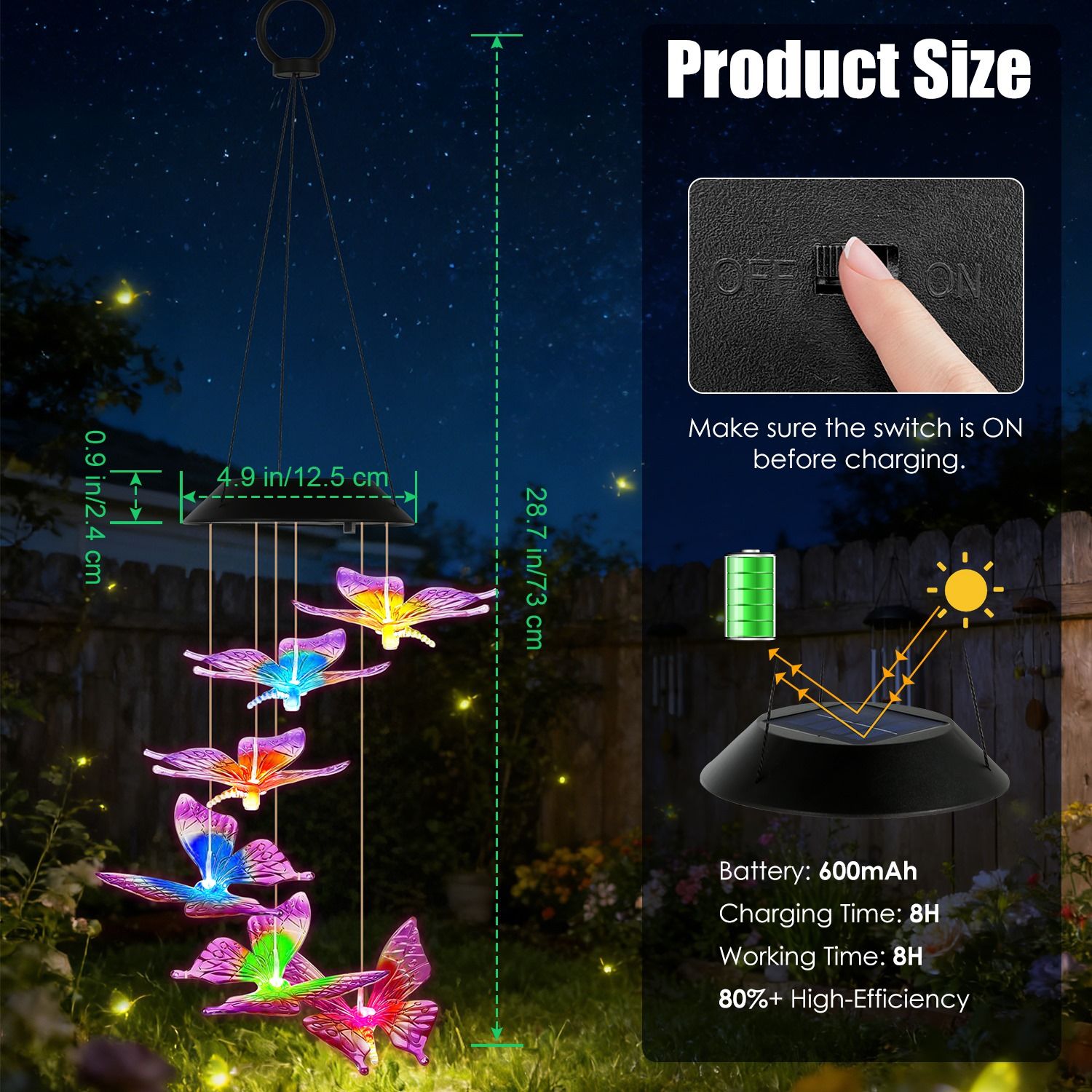 Solar Butterfly Wind Chime 7 Color Changing Wind Chime for Outside IPX4 Waterproof Outdoor Garden Yard Decor - Image 29