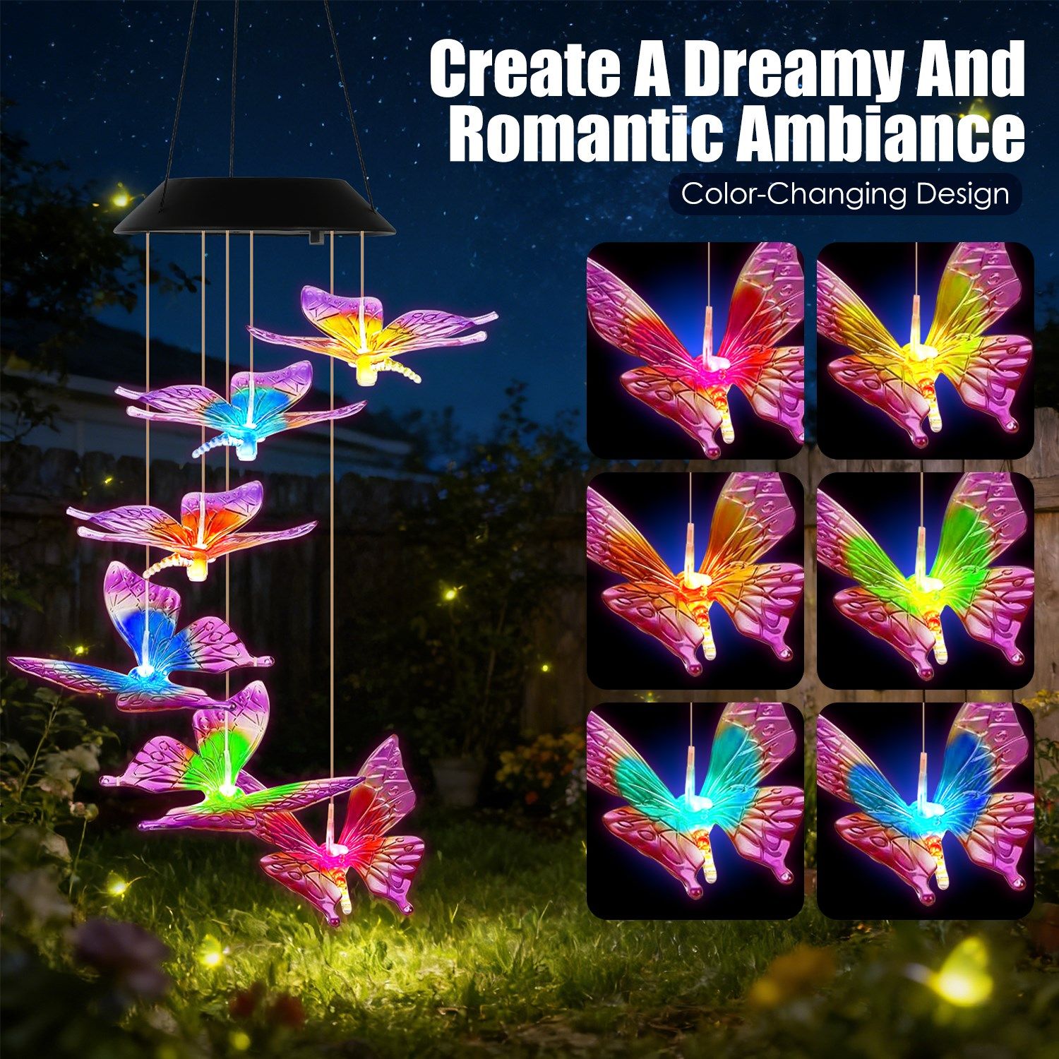 Solar Butterfly Wind Chime 7 Color Changing Wind Chime for Outside IPX4 Waterproof Outdoor Garden Yard Decor - Image 30