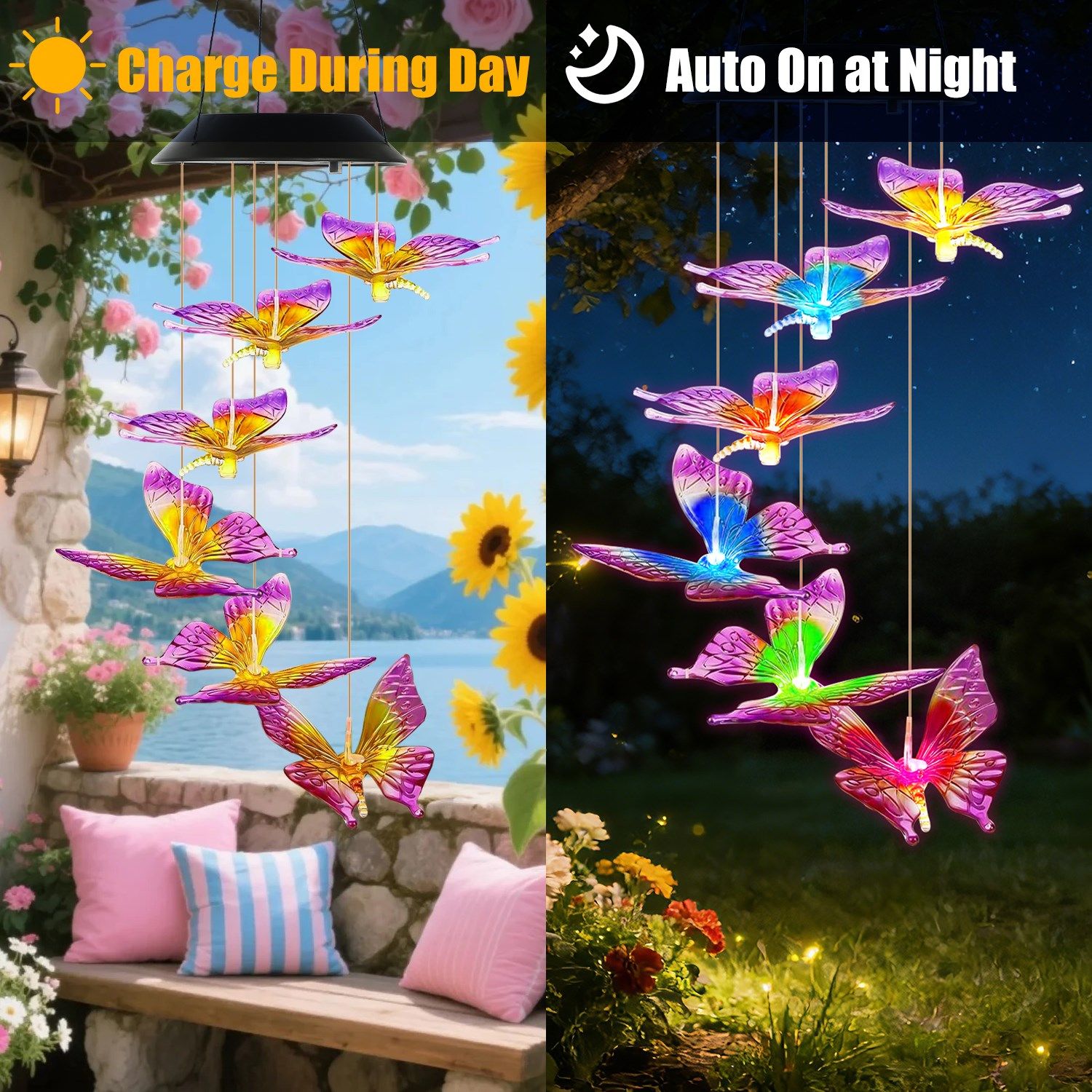 Solar Butterfly Wind Chime 7 Color Changing Wind Chime for Outside IPX4 Waterproof Outdoor Garden Yard Decor - Image 31