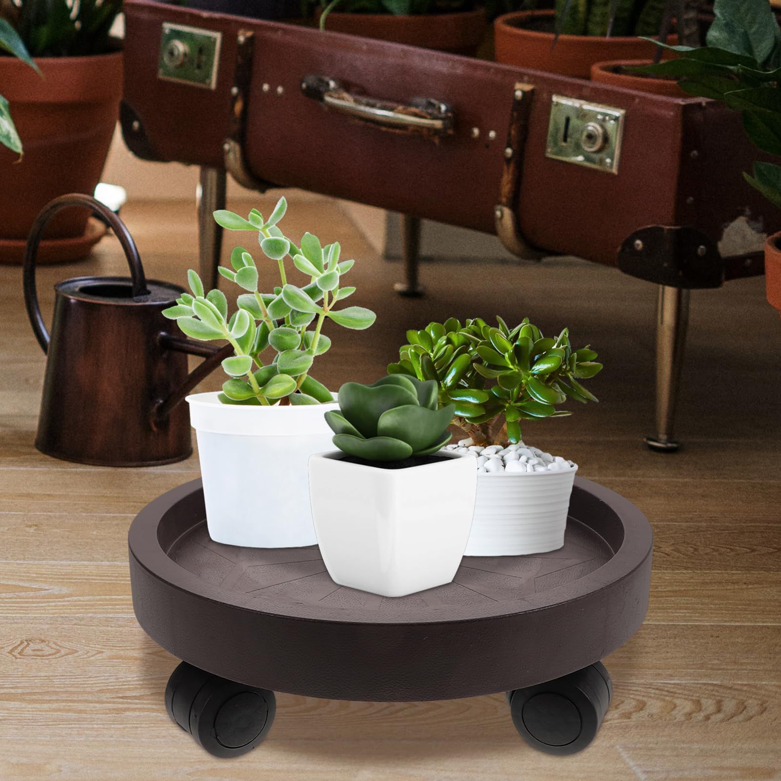 8 Pack Plant Caddy with Wheels, Heavy Duty 12.2 Inch Rolling Plant Stand for Moving Potted Flowers Indoor Outdoor, Brown - Image 11