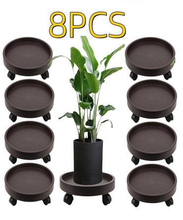 8 Pack Plant Caddy with Wheels, Heavy Duty 12.2 Inch Rolling Plant Stand for Moving Potted Flowers Indoor Outdoor, Brown
