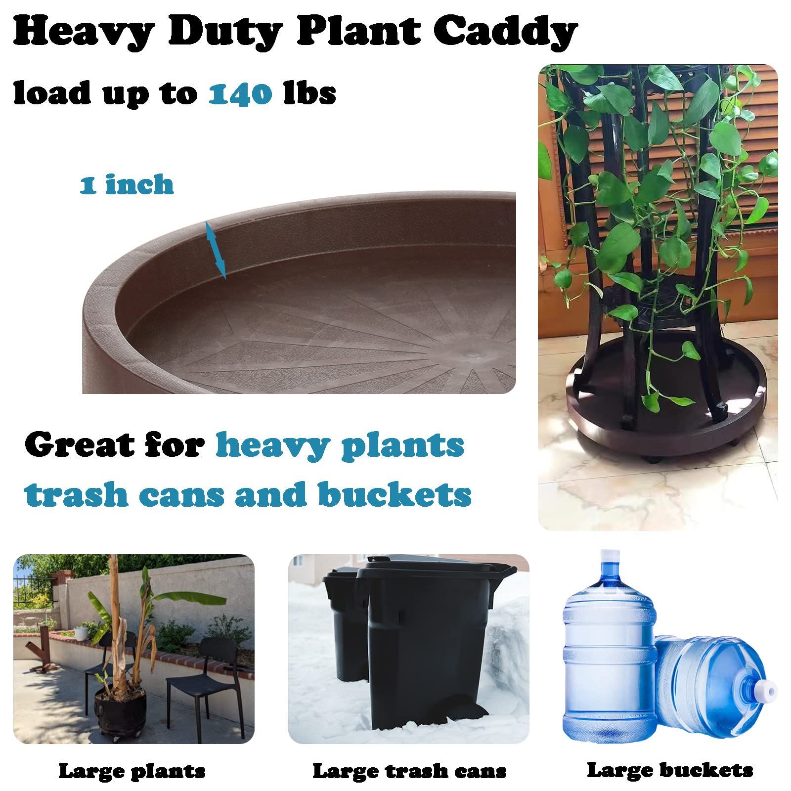 8 Pack Plant Caddy with Wheels, Heavy Duty 12.2 Inch Rolling Plant Stand for Moving Potted Flowers Indoor Outdoor, Brown - Image 5