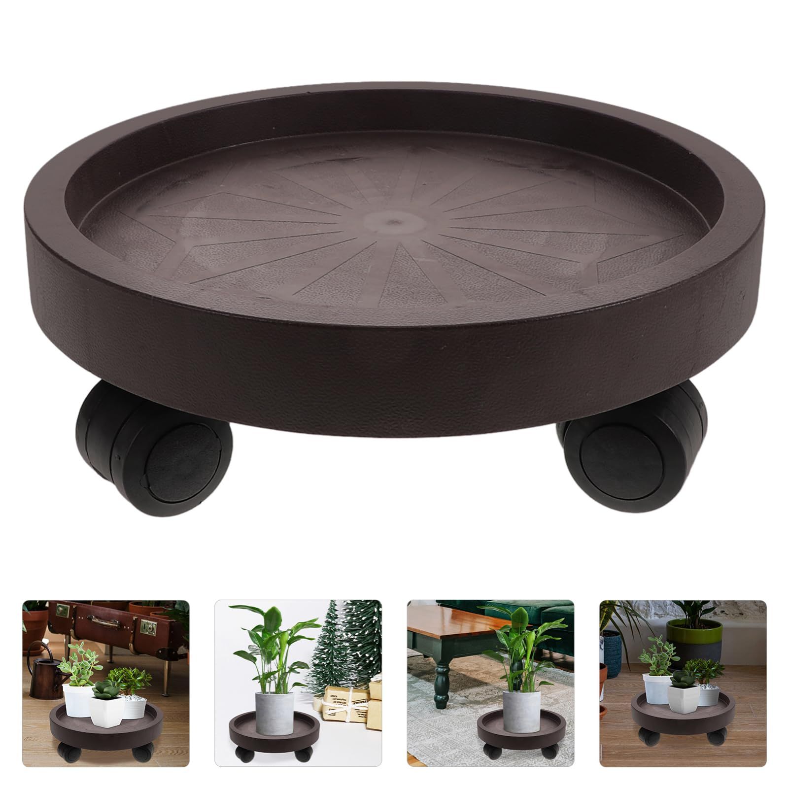 8 Pack Plant Caddy with Wheels, Heavy Duty 12.2 Inch Rolling Plant Stand for Moving Potted Flowers Indoor Outdoor, Brown - Image 10