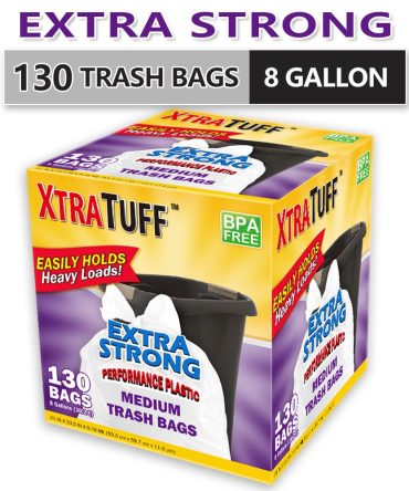 130 Bags 8 Gallon Disposable Large Garbage Puncture Tear Resistant Trash Bags deodorization technology Kitchen,Toilet Drawstring Garbage Bag, Fresh Clean Scent With Lemon mint Scent,