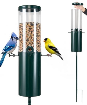 Standing Bird Feeder Squirrel-Proof, 4 Feeding Ports with Perches Heavy-Duty Metal & PC Construction