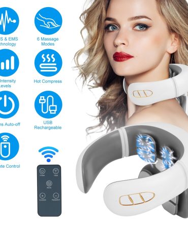 Electric Cervical Neck Massager with Hot Compress, 6 Modes 20 Levels Cordless Neck Pain Relief8-Head Electric Neck Massager with Heat, Cordless Portable Neck Massage Device with Auto Off