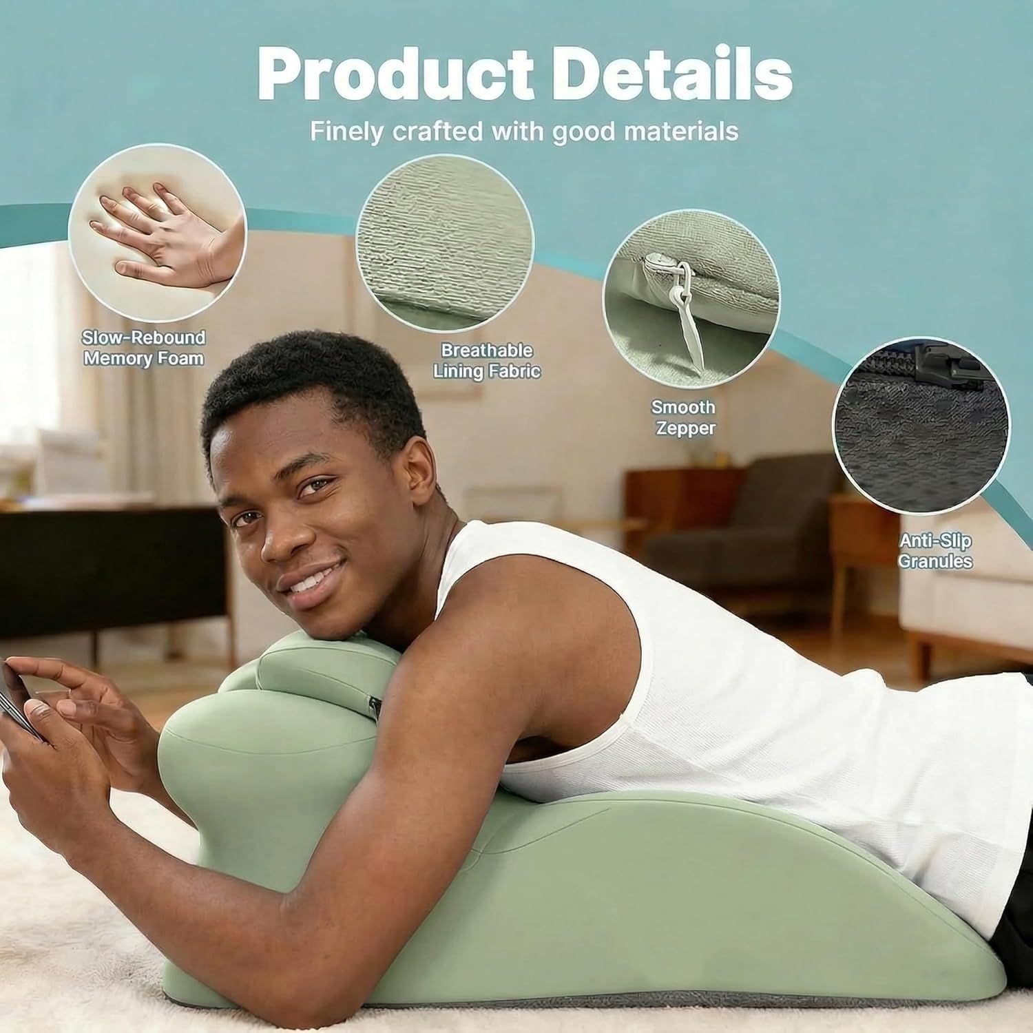 Wedge Pillow,Ergonomic Memory Foam, Contoured Support Pillows, 27° Angled Support for Waist and Neck, Multi-Position Support Pillow - Image 3