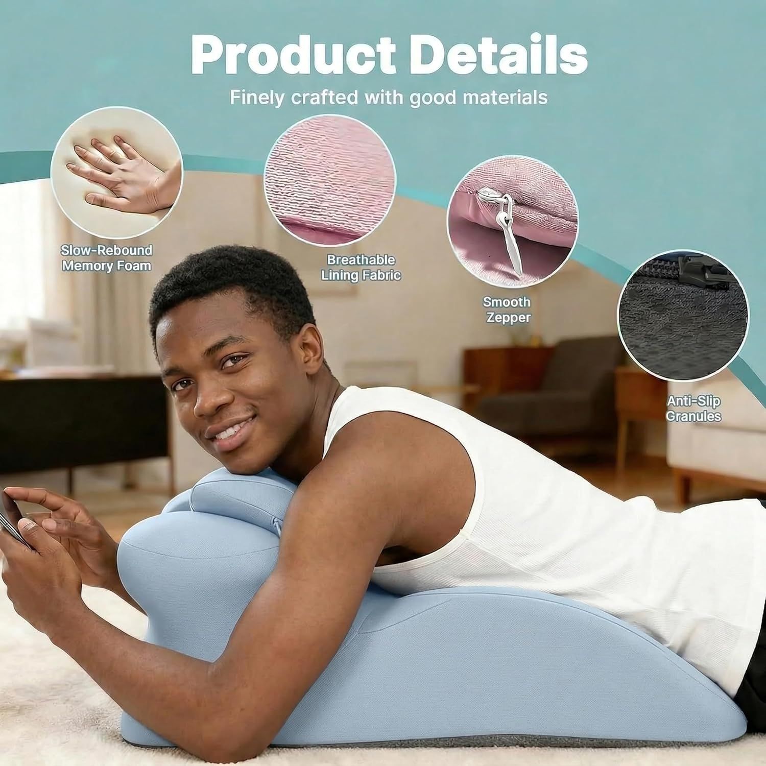 Wedge Pillow,Ergonomic Memory Foam, Contoured Support Pillows, 27° Angled Support for Waist and Neck, Multi-Position Support Pillow - Image 27