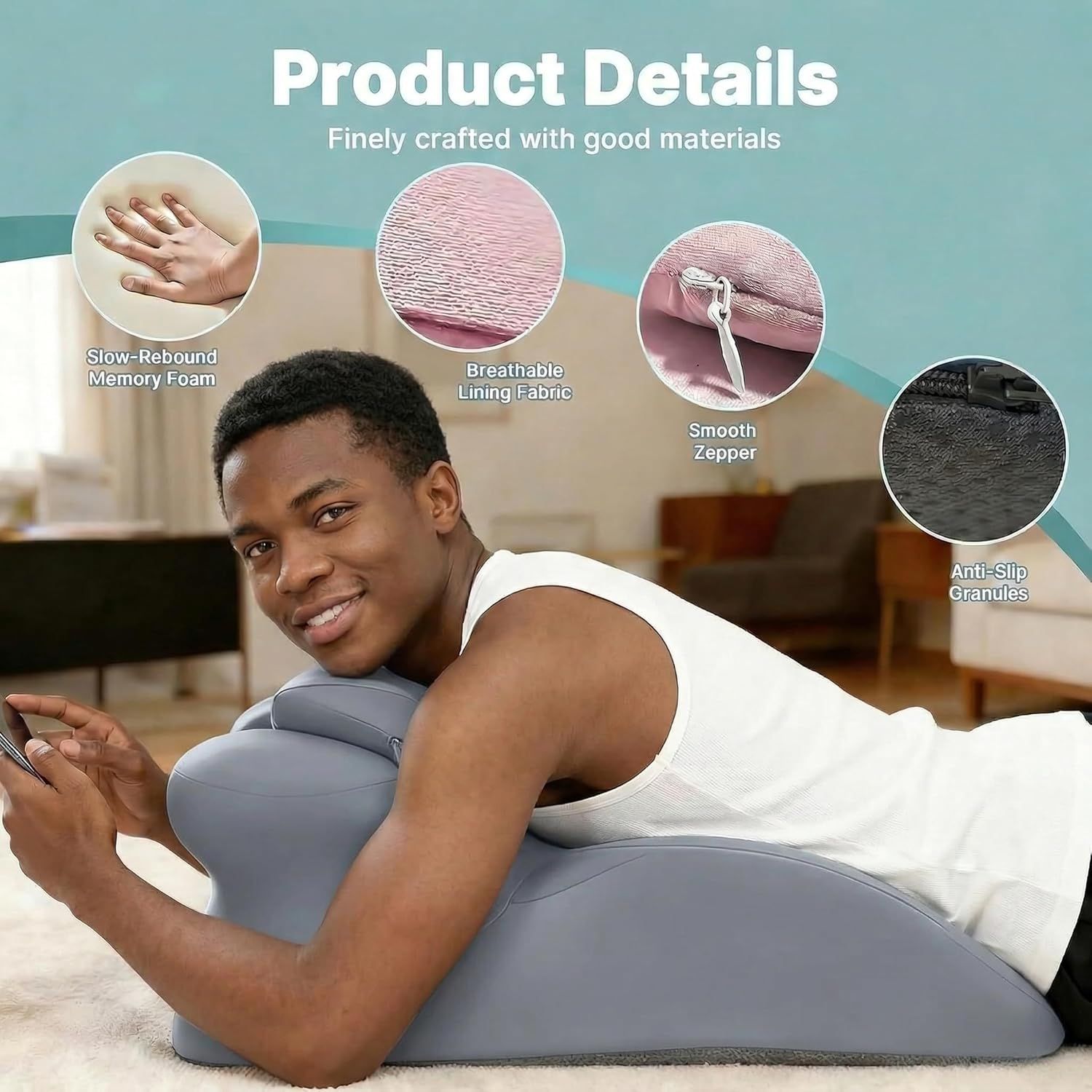 Wedge Pillow,Ergonomic Memory Foam, Contoured Support Pillows, 27° Angled Support for Waist and Neck, Multi-Position Support Pillow - Image 17