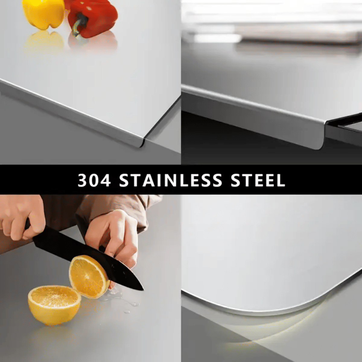 Stainless Steel Cutting Board with Lip for Kitchen Chopping Boards for Countertop Large Metal Cutting Board over Sink Suitable for Meat Fruits Vegetables Bread Noodle and Pizza Bamboo Knives - Image 20