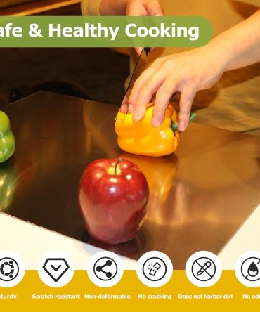 Stainless Steel Cutting Board with Lip for Kitchen Chopping Boards for Countertop Large Metal Cutting Board over Sink Suitable for Meat Fruits Vegetables Bread Noodle and Pizza Bamboo Knives