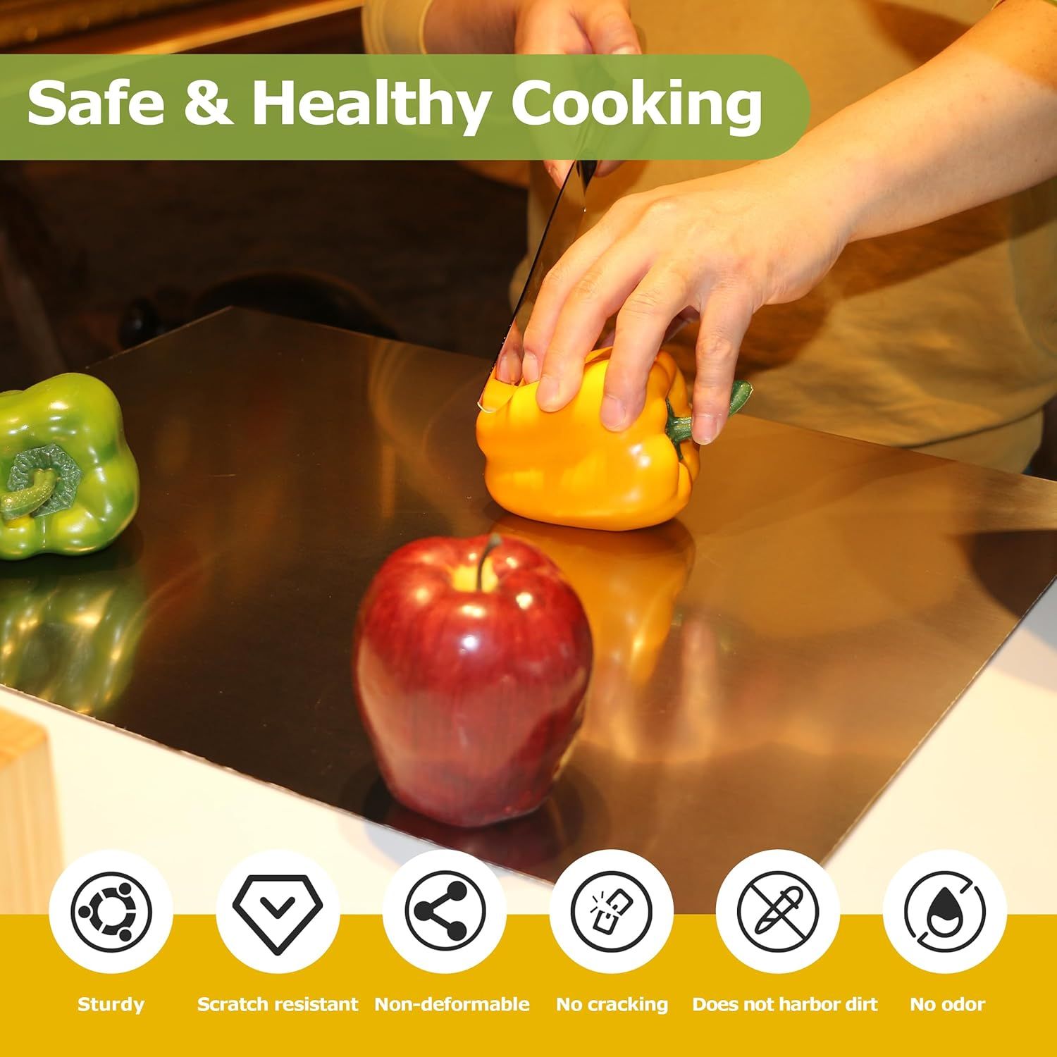 Stainless Steel Cutting Board with Lip for Kitchen Chopping Boards for Countertop Large Metal Cutting Board over Sink Suitable for Meat Fruits Vegetables Bread Noodle and Pizza Bamboo Knives - Image 13