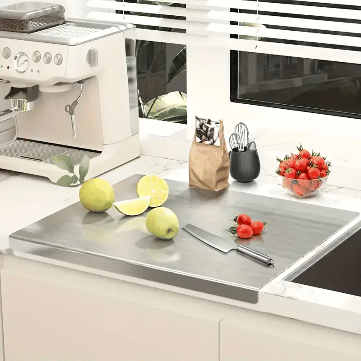 Stainless Steel Cutting Board with Lip for Kitchen Chopping Boards for Countertop Large Metal Cutting Board over Sink Suitable for Meat Fruits Vegetables Bread Noodle and Pizza Bamboo Knives - Image 32