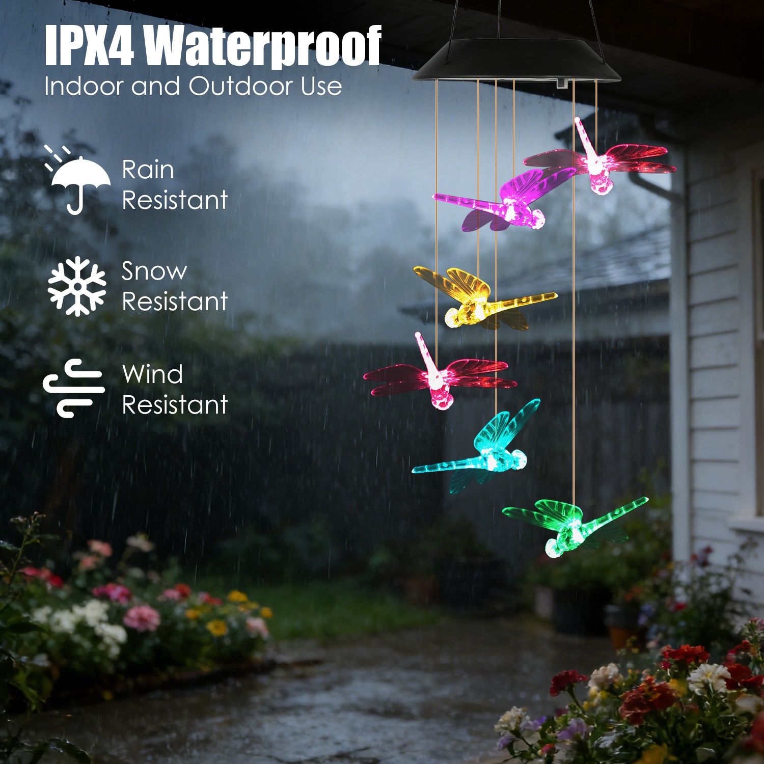 Outdoor Hanging Dragonfly Solar Wind Chimes, Color Changing LED Light, Waterproof Wind Chime for Patio Lawn Window Decoration - Image 6