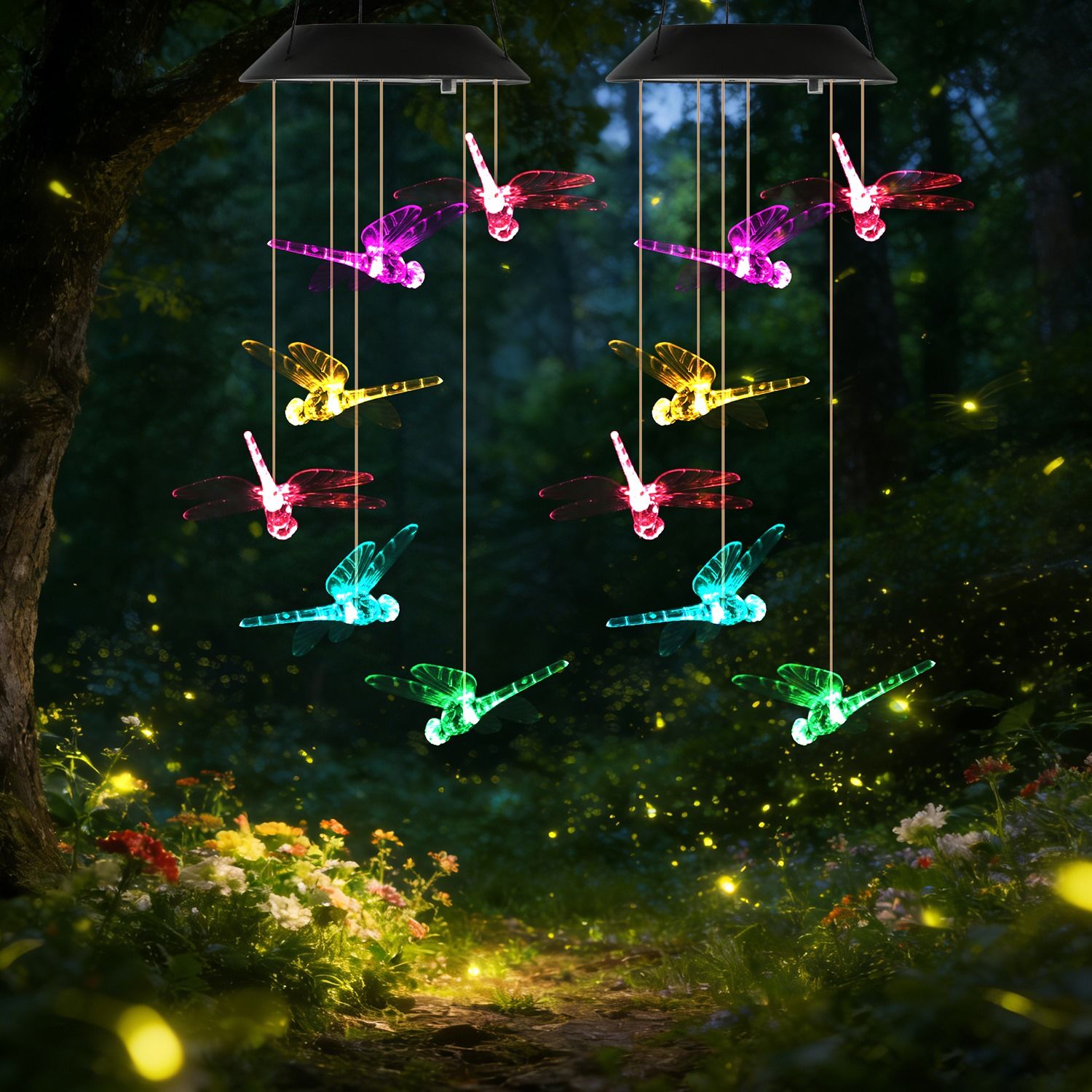 Outdoor Hanging Dragonfly Solar Wind Chimes, Color Changing LED Light, Waterproof Wind Chime for Patio Lawn Window Decoration - Image 10