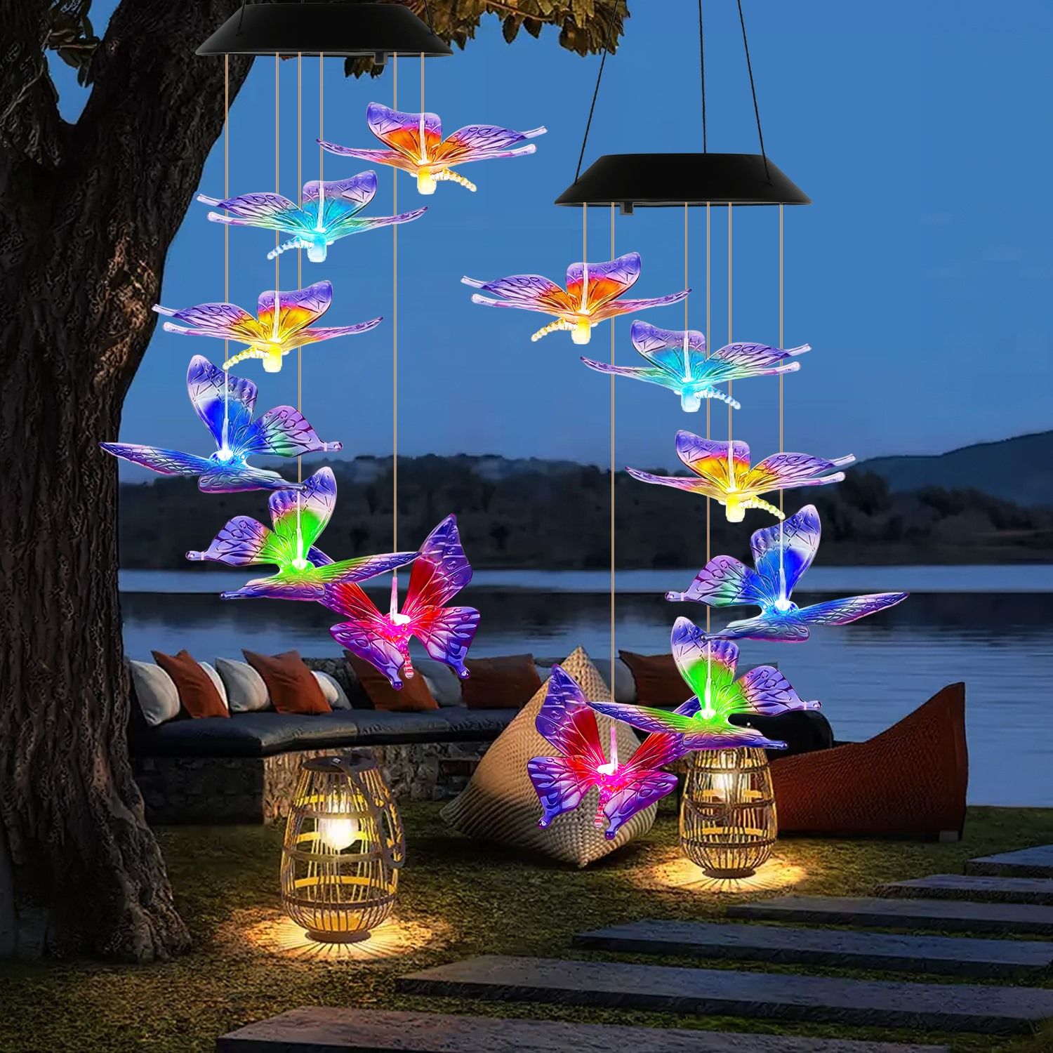 Outdoor Solar Wind Chimes with Butterfly Design, Color Changing LED Light, Waterproof Wind Chime for Garden & Home Decoration - Image 9