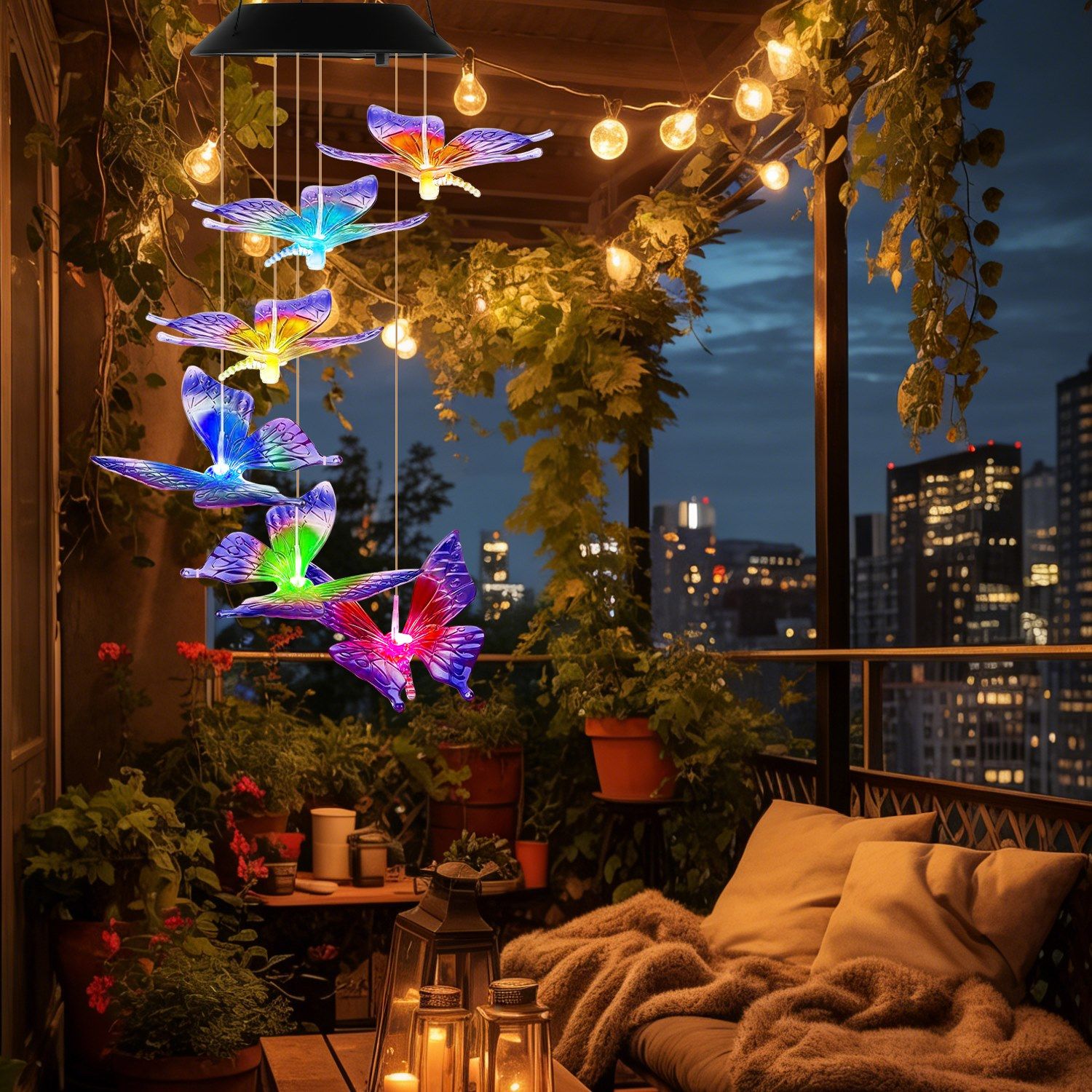 Outdoor Solar Wind Chimes with Butterfly Design, Color Changing LED Light, Waterproof Wind Chime for Garden & Home Decoration - Image 5