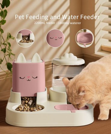 Automatic Pet Feeder with 2200mL (74oz) Water Fountain, 1800mL (60oz) Food Dispenser Combo,for Large Dogs & Multiple Cats