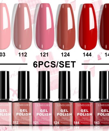 LIMEGIRL 6pcs Gel Polish Set 6 Vibrant Colors UV Gel NailPolish Red Blue Green Hema TMPTA TPO 3-free AllSeasons NailGel for Christmas Gift Women Girls