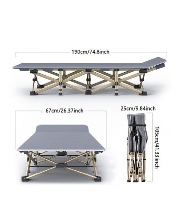 75-inch heavy-duty queen-size folding bed, 10-leg design for stable support, portable camping bed with side pockets and mattress, winter camping equipment