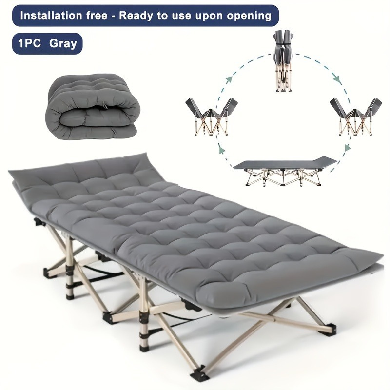 75-inch heavy-duty queen-size folding bed, 10-leg design for stable support, portable camping bed with side pockets and mattress, winter camping equipment - Image 4