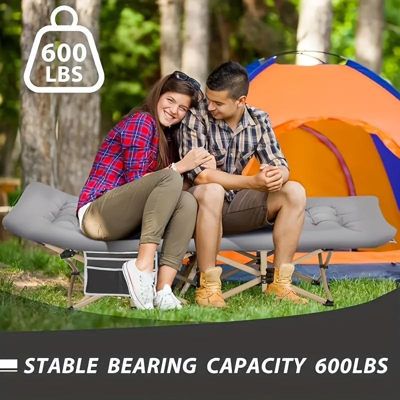 75-inch heavy-duty queen-size folding bed, 10-leg design for stable support, portable camping bed with side pockets and mattress, winter camping equipment - Image 6