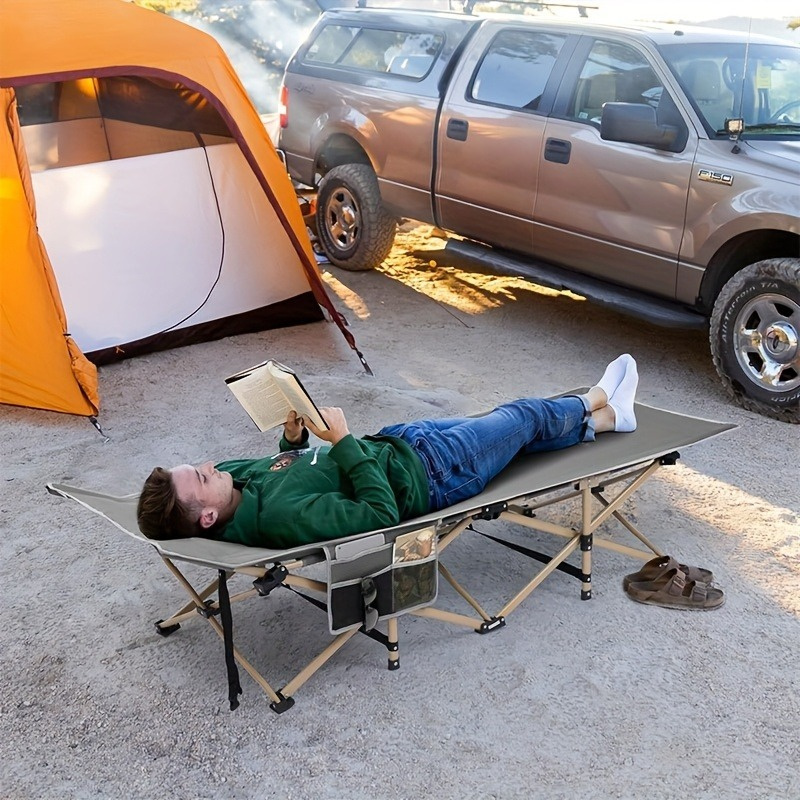 75-inch heavy-duty queen-size folding bed, 10-leg design for stable support, portable camping bed with side pockets and mattress, winter camping equipment - Image 8