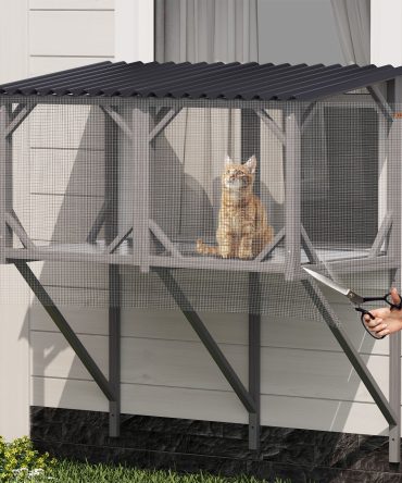 Cat Window Box, 43.3" Catio Outdoor Cat Enclosure with Bug Proof Net for Sunbathing, Napping & Viewing, Window Perch for Large Indoor Cats - All Weather Use, Cat Cage