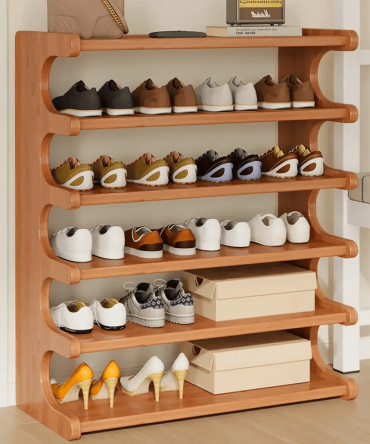 5/6-layer practical storage rack, shoe rack, space-saving design, multi-layer independent storage rack, wood grain finish, easy to assemble, self-supporting cubic shoe storage rack, storage rack, suit