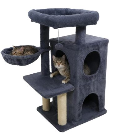 Dark Gray 33.5" Multi-Level Cat Tree with 2-Tier Condo, Sisal Scratching Posts & Anti-Toppling Device for Cats