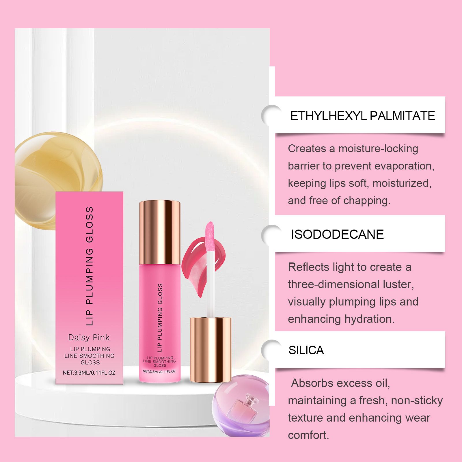 AMZ Hydrating Lip Gloss with Gentle Ingredients for Daily Moisturizing Care, Nourishing Dry Lips, Creating Glass Lip and Plump Lip Effects - Image 4
