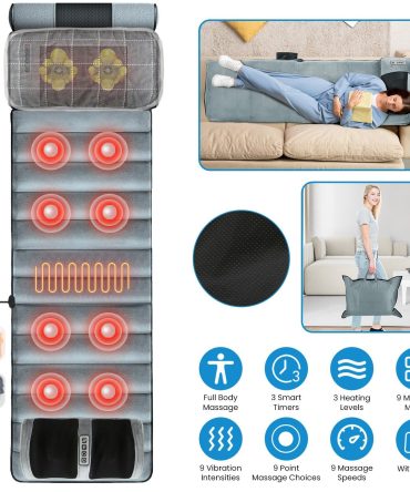 Full Body Electric Massage Mat Heating Vibration Massage Pad Cushion Back Massage Mattress Chair Pad with Neck Foot Massage Head Pillow and Cloth Lumbar Pillow Timer Anti-Slip Bottom Earplugs