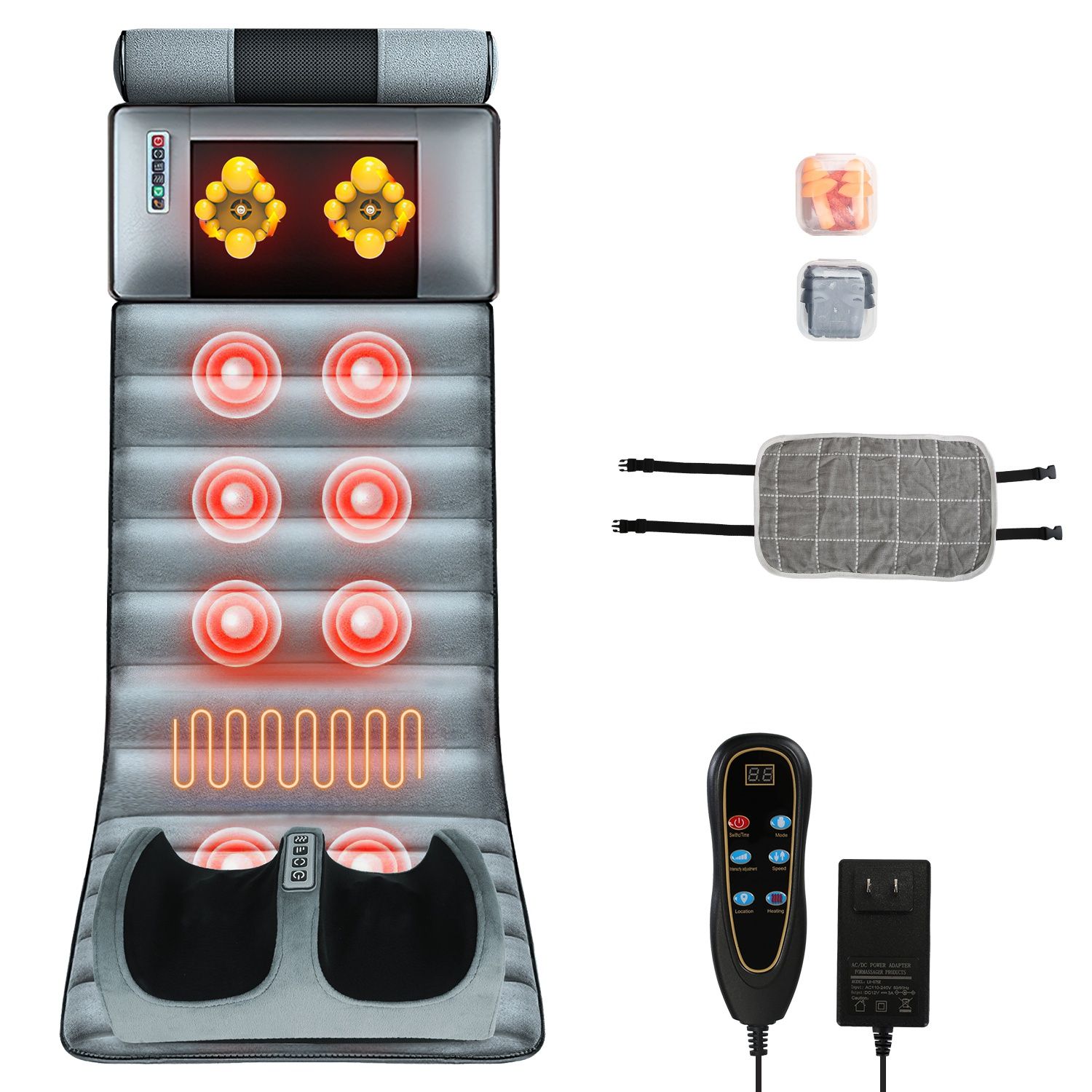 Full Body Electric Massage Mat Heating Vibration Massage Pad Cushion Back Massage Mattress Chair Pad with Neck Foot Massage Head Pillow and Cloth Lumbar Pillow Timer Anti-Slip Bottom Earplugs - Image 15