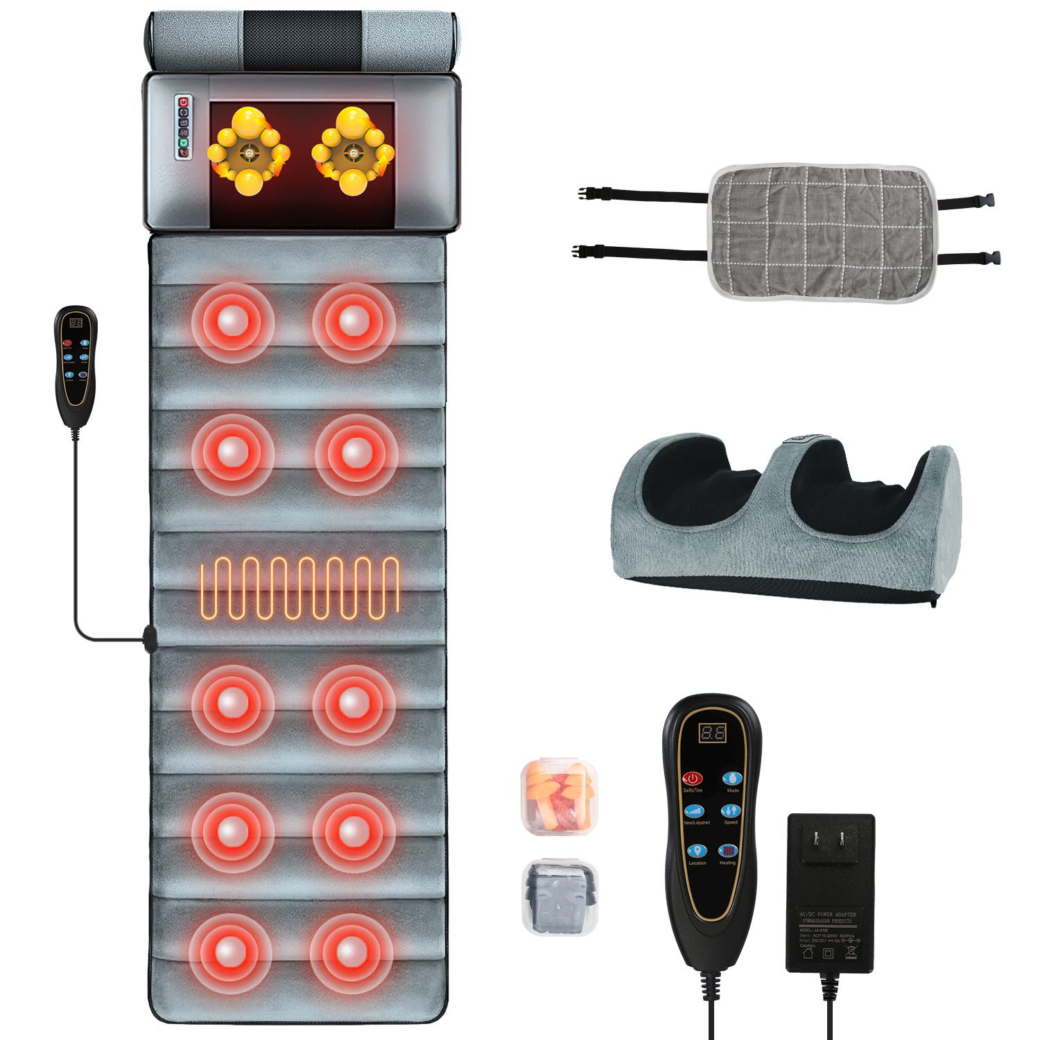 Full Body Electric Massage Mat Heating Vibration Massage Pad Cushion Back Massage Mattress Chair Pad with Neck Foot Massage Head Pillow and Cloth Lumbar Pillow Timer Anti-Slip Bottom Earplugs - Image 16