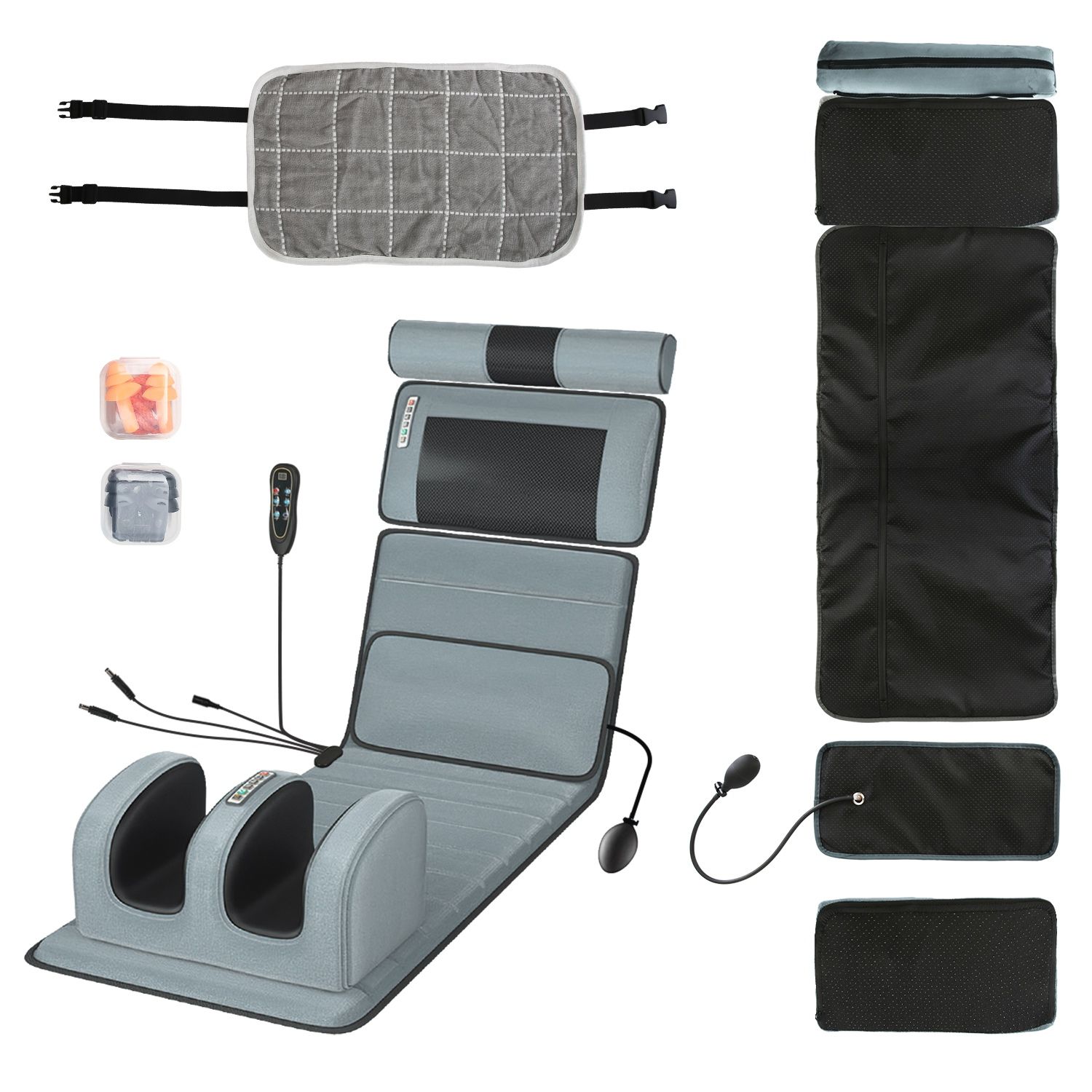 Full Body Electric Massage Mat Heating Vibration Massage Pad Cushion Back Massage Mattress Chair Pad with Neck Foot Massage Head Pillow and Cloth Lumbar Pillow Timer Anti-Slip Bottom Earplugs - Image 17