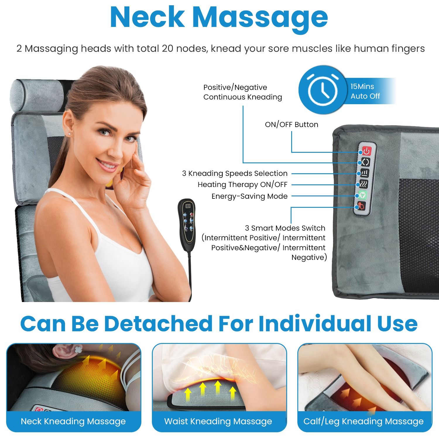 Full Body Electric Massage Mat Heating Vibration Massage Pad Cushion Back Massage Mattress Chair Pad with Neck Foot Massage Head Pillow and Cloth Lumbar Pillow Timer Anti-Slip Bottom Earplugs - Image 7