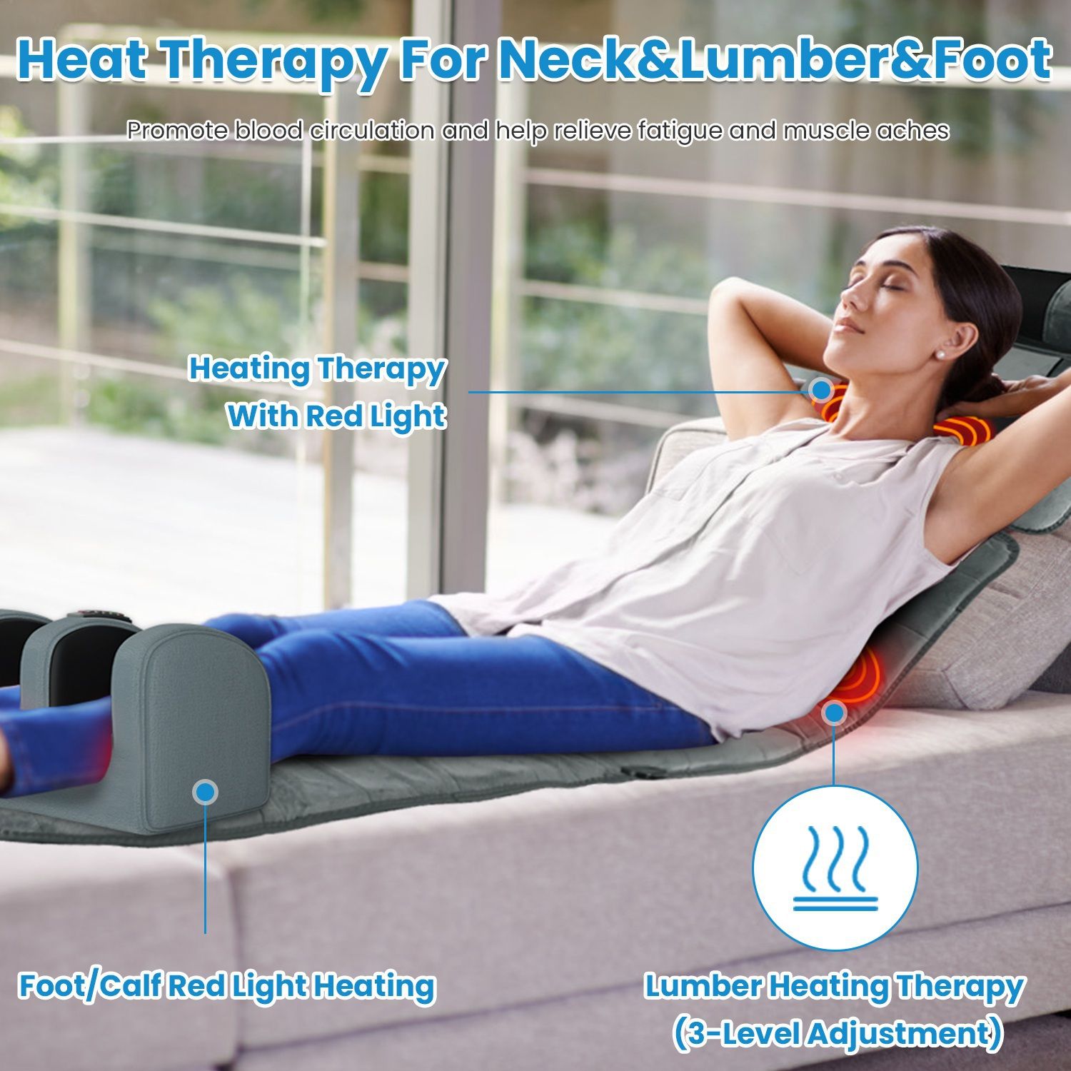 Full Body Electric Massage Mat Heating Vibration Massage Pad Cushion Back Massage Mattress Chair Pad with Neck Foot Massage Head Pillow and Cloth Lumbar Pillow Timer Anti-Slip Bottom Earplugs - Image 9