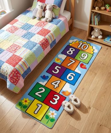 4x6 Cute hopscotch Nursery Rugs for Girls Boys Neutral Non Slip Washable, Stain Resistant Soft Shaggy Cartoon Fun Map Kids Playroom Rug, Vintage Whimsical Retro Area Rugs Carpet for Kids Bedroom