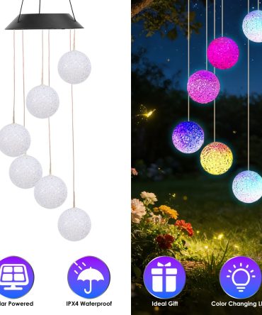 Solar Ball Wind Chime 7 Color Changing Wind Chime for Outside IPX4 Waterproof Outdoor Garden Yard Decor