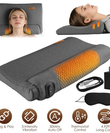 Neck Massager Pillow Ergonomic Massager Memory Foam Pillow with 3-Level Heating 3-Intensity Vibration 30Min Timer for Neck Back Shoulder Pain Relief