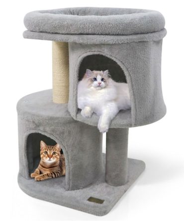 26" Compact Cat Tree with 2 Condos & Sisal Scratching Posts, Anti-Tip Cat Tower for Small Spaces