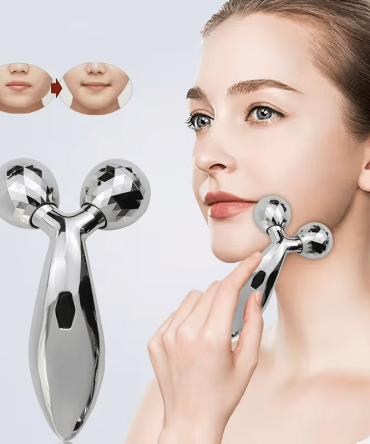 1 piece 3D manual roller massager, 2 pieces circular Y-shaped 360° rotating face, neck and full body relaxation device, facial massage relaxation beauty and skincare tool, silver