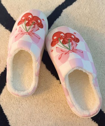 Cherry Bow Check Lounge Slippers - Sweet & Cozy