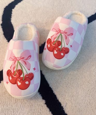 Cherry Bow Check Lounge Slippers - Sweet & Cozy